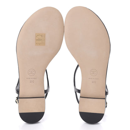 Chanel Lambskin Chain CC Logo Thong Sandals 37 Black 5 of 8