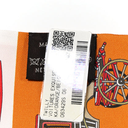Hermes Silk Les Voitures Exquises Twilly Orange Beige Kaki 4 of 10