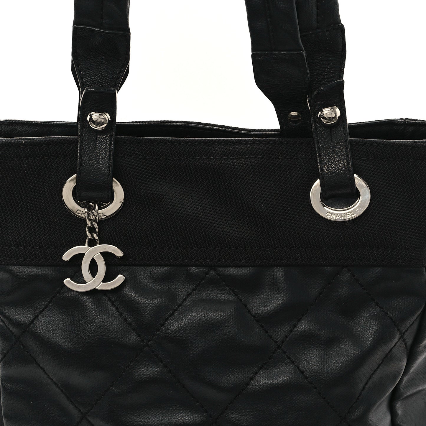 Coated Canvas Quilted Small Paris Biarritz Tote Black