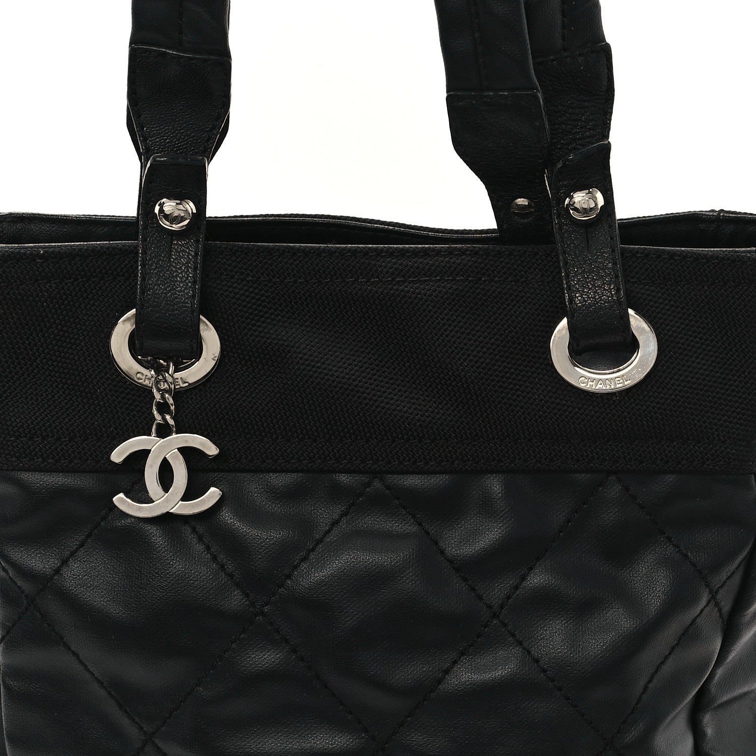 Chanel Coated Canvas Quilted Small Paris Biarritz Tote Black 8 of 12