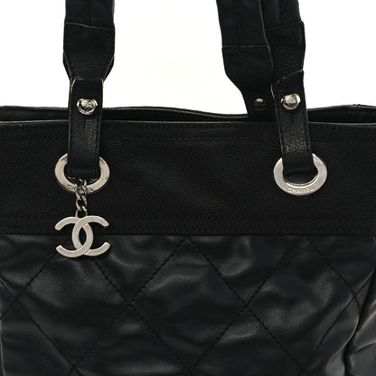 Chanel Coated Canvas Quilted Small Paris Biarritz Tote Black 8 of 12