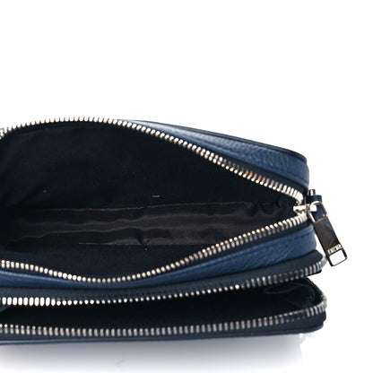 Christian Dior X SHAWN STUSSY Grained Calfskin Ox Head Crossbody Double Zip Crossbody Pouch Navy Blue 8 of 13