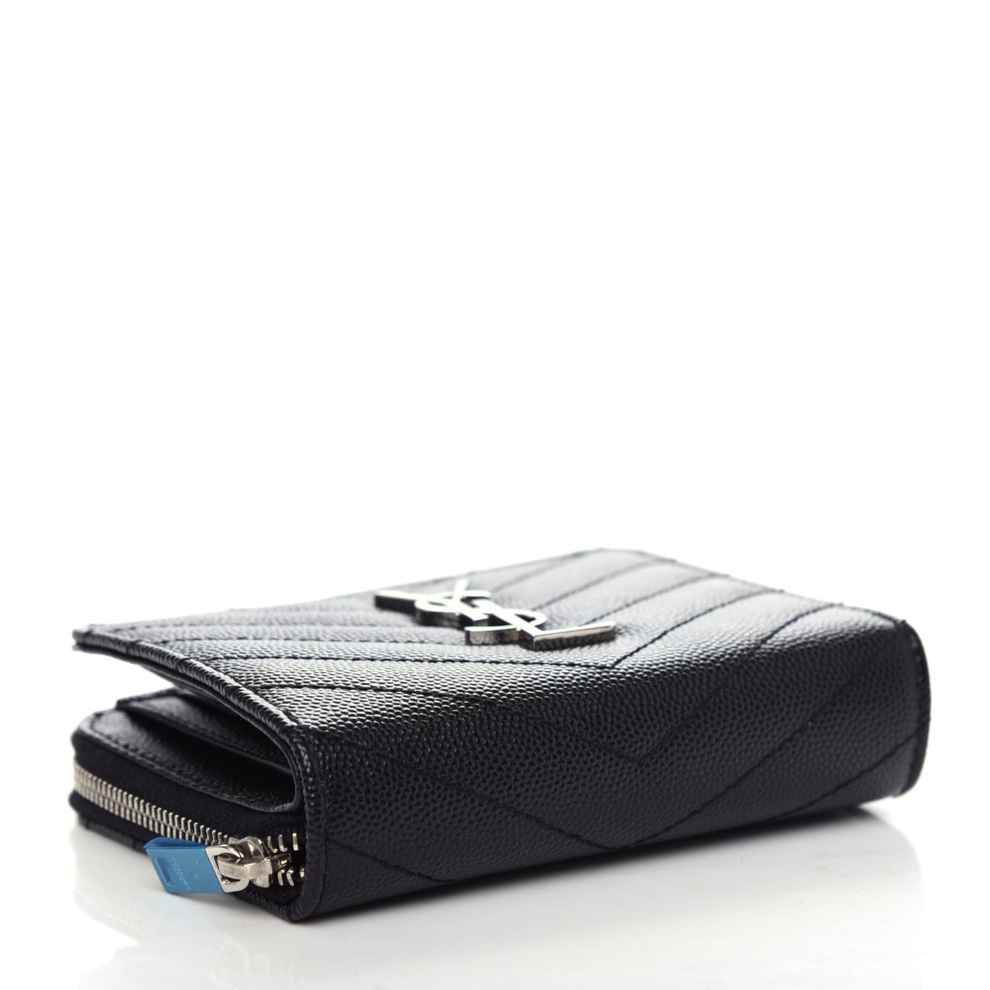 Grain De Poudre Matelasse Chevron Monogram Compact Zip Around Wallet Black