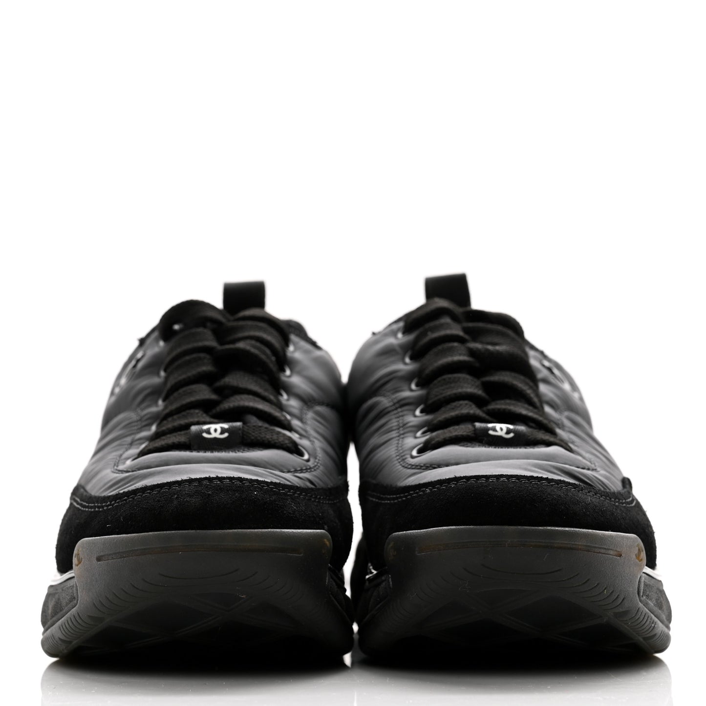 Nylon Suede Calfskin CC Sneakers 35.5 Black