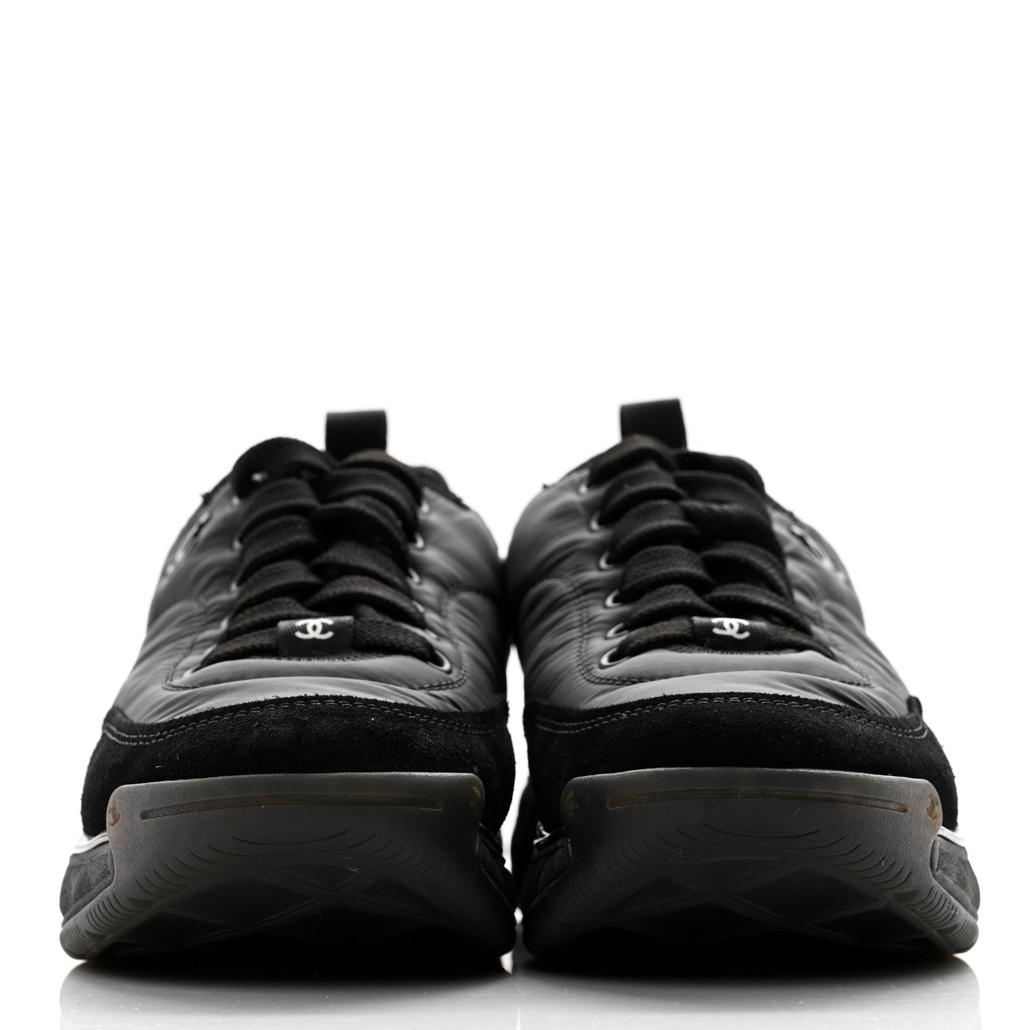 Chanel Nylon Suede Calfskin CC Sneakers 35.5 Black 2 of 9