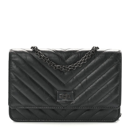 Chanel Aged Calfskin Chevron Quilted Reissue Wallet On Chain WOC So Black 1 of 12