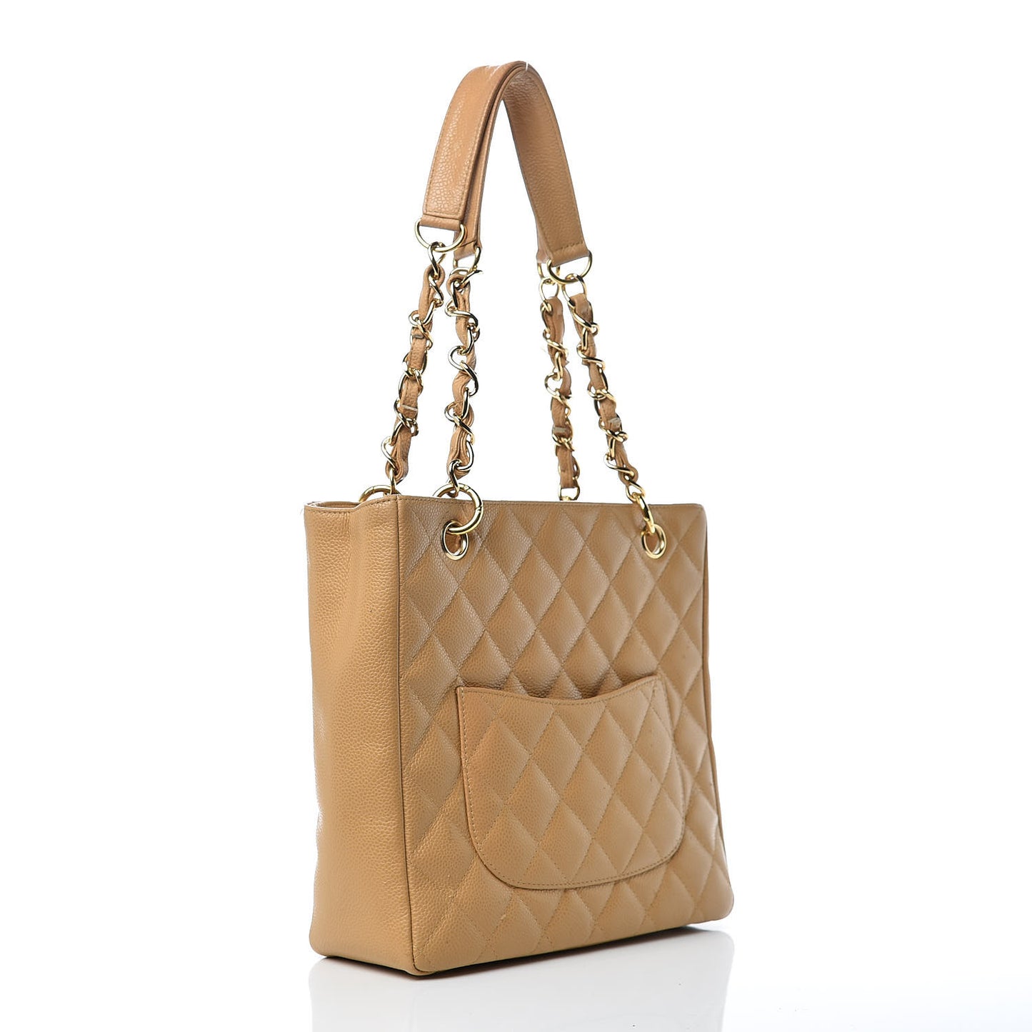 Caviar Quilted Petit Shopping Tote PST Dark Beige