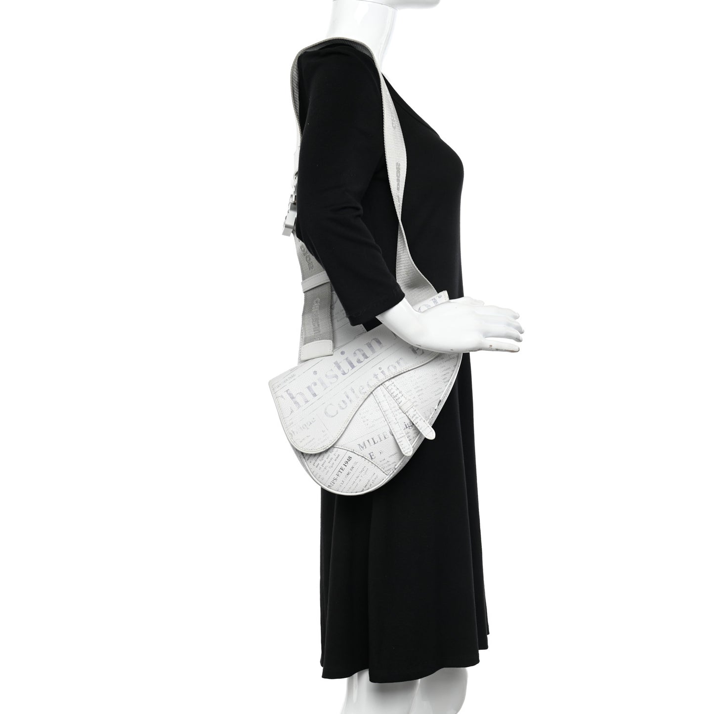 X Daniel Arsham Grained Calfskin Newspaper Print Saddle Bag White