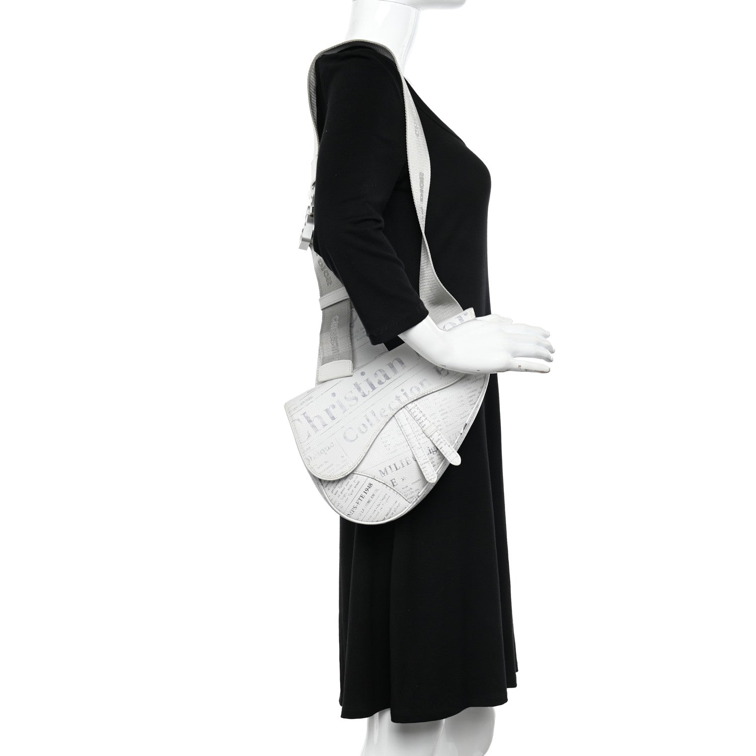 Christian Dior X Daniel Arsham Grained Calfskin Newspaper Print Saddle Bag White 2 of 13