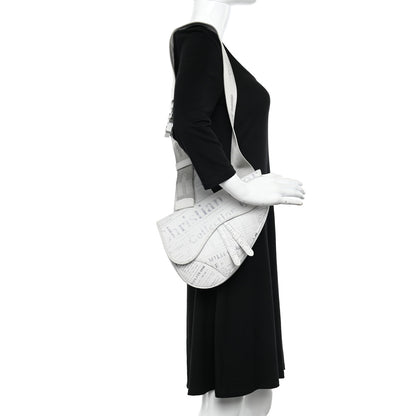Christian Dior X Daniel Arsham Grained Calfskin Newspaper Print Saddle Bag White 2 of 13