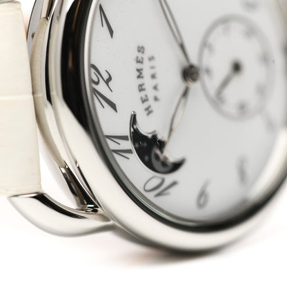 Hermes Stainless Steel Alligator 38mm Arceau Petite Lune Automatic Watch Blanc 5 of 7