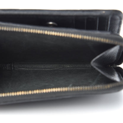 Saint Laurent Grain De Poudre Matelasse Chevron Monogram Compact Zip Around Wallet Black 10 of 11