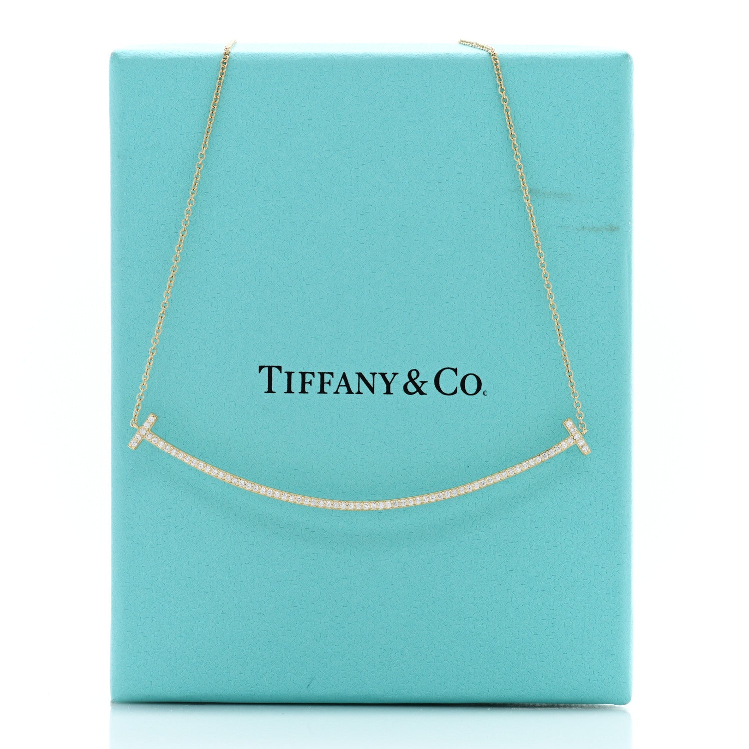 Tiffany 18K Yellow Gold Diamond Large T Smile Pendant Necklace 5 of 5