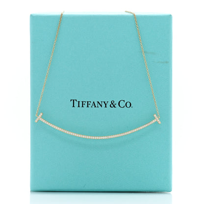 Tiffany 18K Yellow Gold Diamond Large T Smile Pendant Necklace 5 of 5