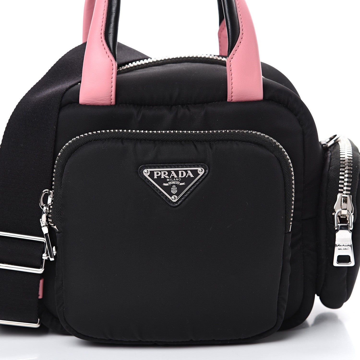 Prada Tessuto Nylon Pocket Top Handle Cargo Bag Black Pink 7 of 9