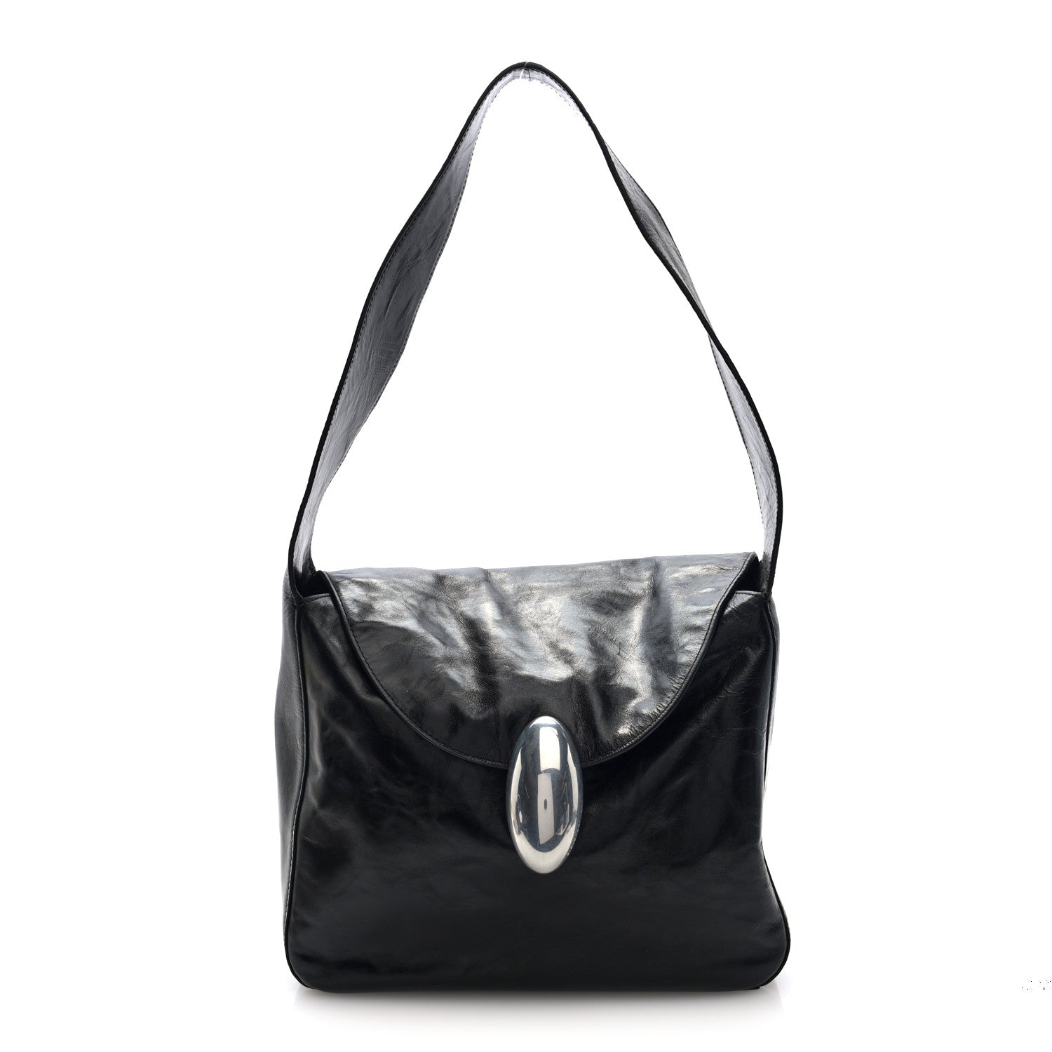 Alexander Wang Crackle Patent Calfskin Medium Dome Slouchy Hobo Black 1 of 9