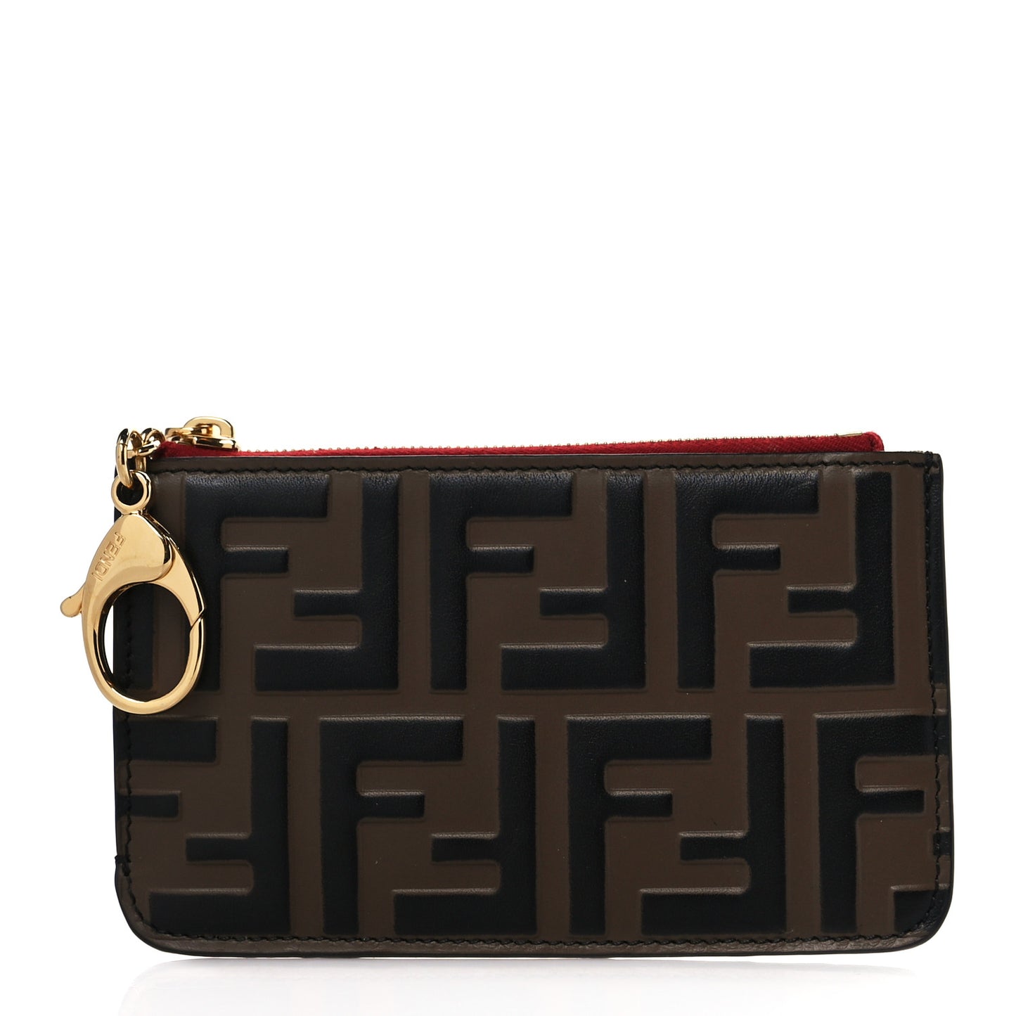 Vitello Cruise F is Fendi Bi-Color FF 1974 Embossed Key Case Pouch Maya Black Fragola