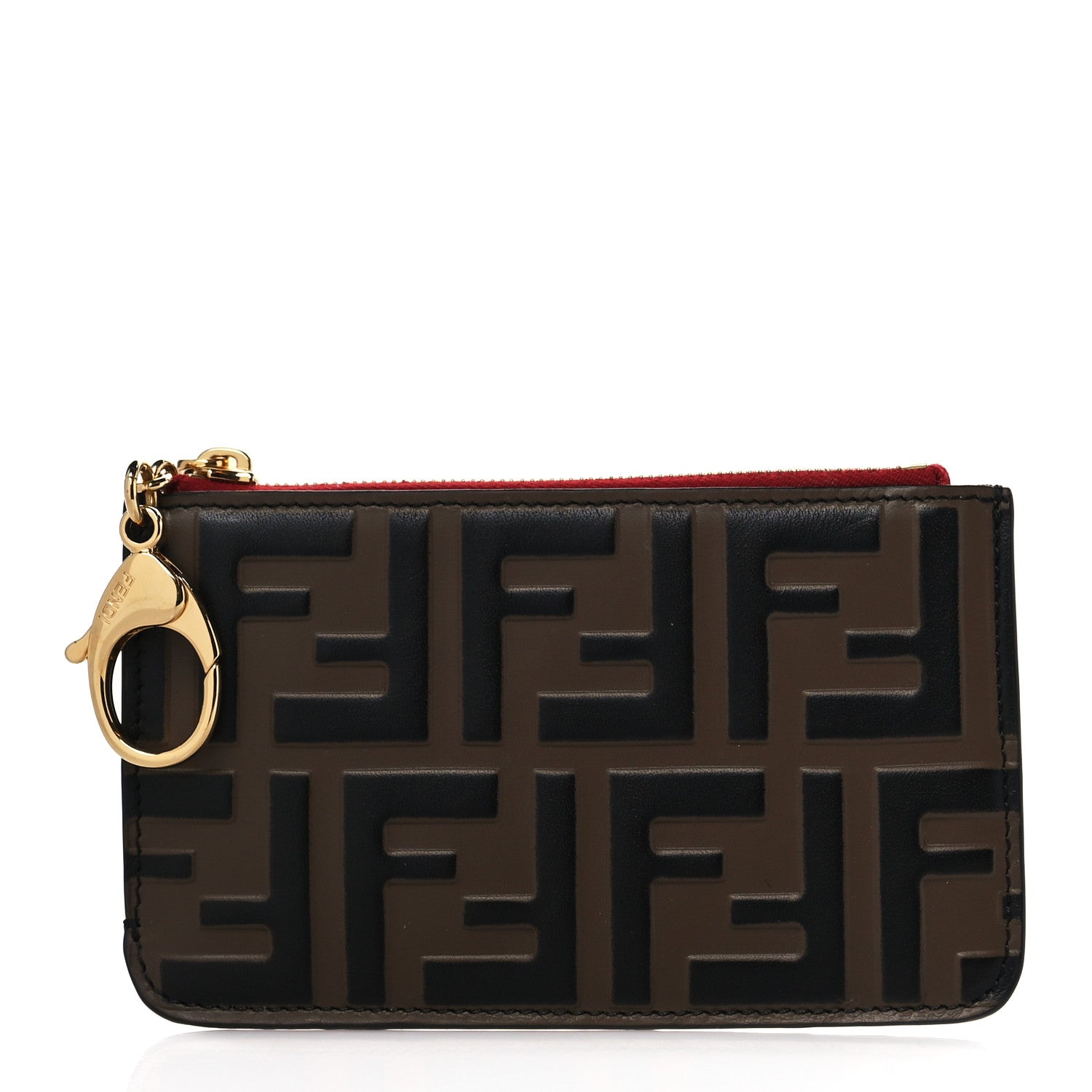 Fendi Vitello Cruise F is Fendi Bi-Color FF 1974 Embossed Key Case Pouch Maya Black Fragola 1 of 8