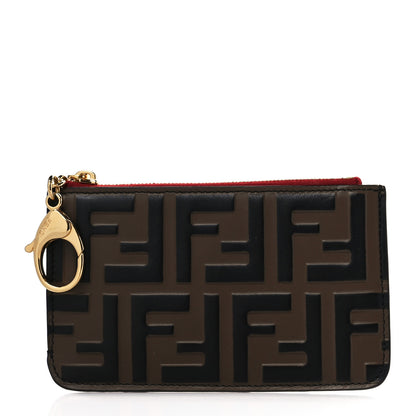 Fendi Vitello Cruise F is Fendi Bi-Color FF 1974 Embossed Key Case Pouch Maya Black Fragola 1 of 8