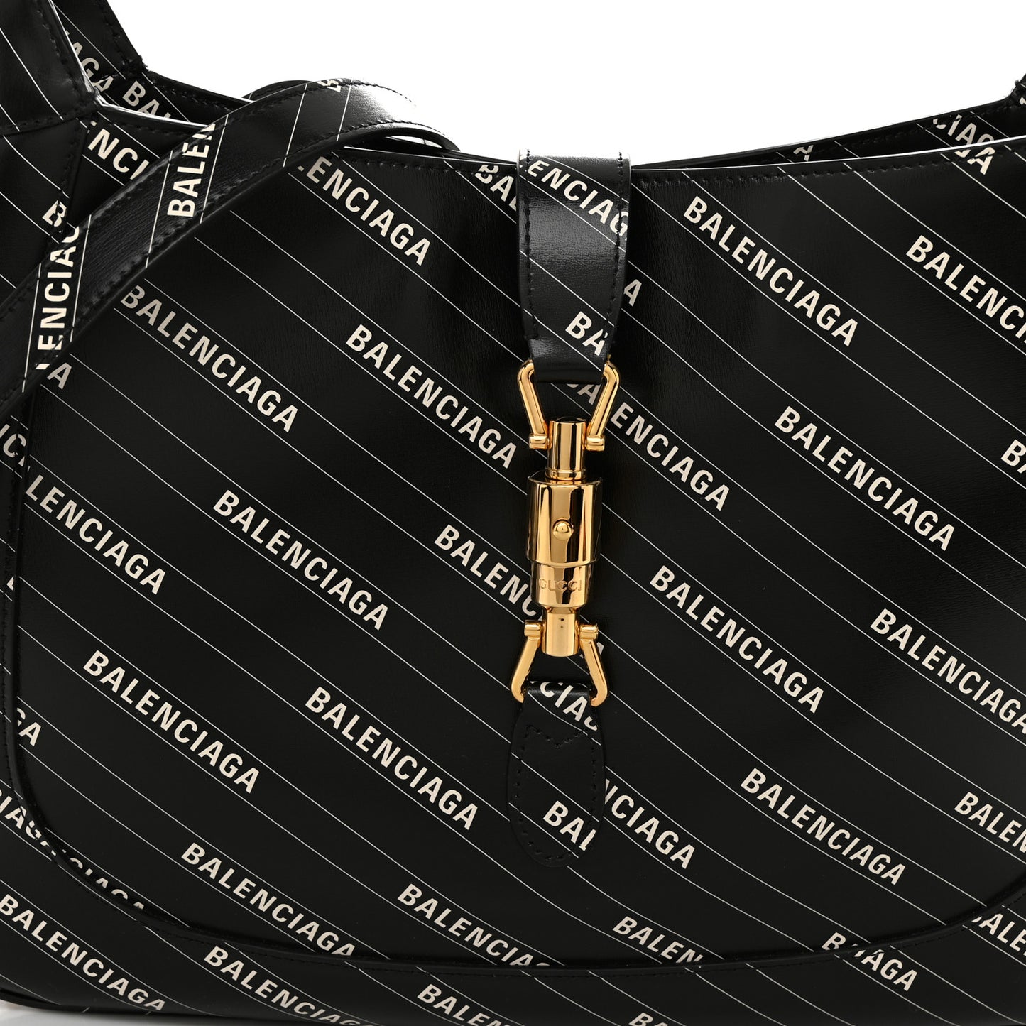 X BALENCIAGA Calfskin Logo Print Medium Jackie 1961 Hobo Black
