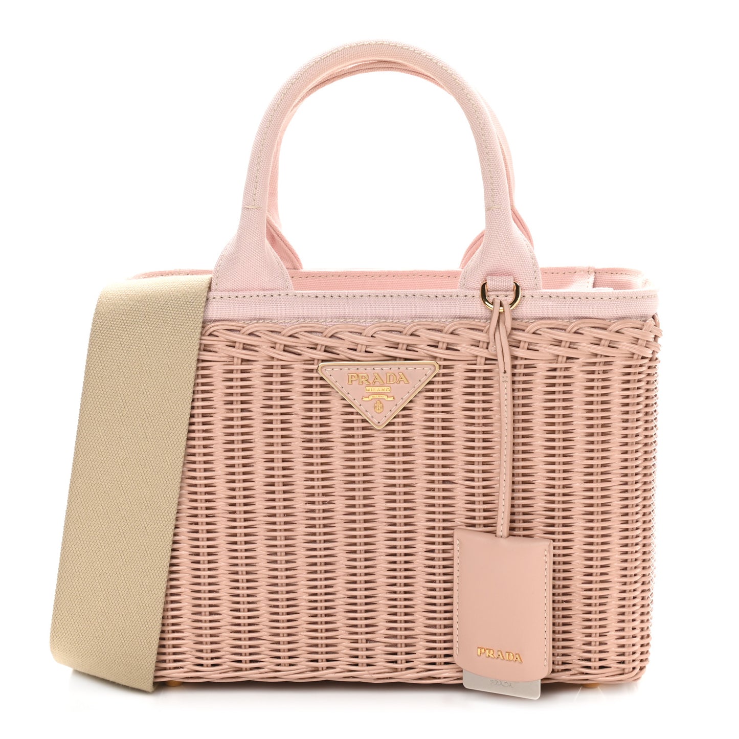 Wicker Canvas Shoulder Bag Pink