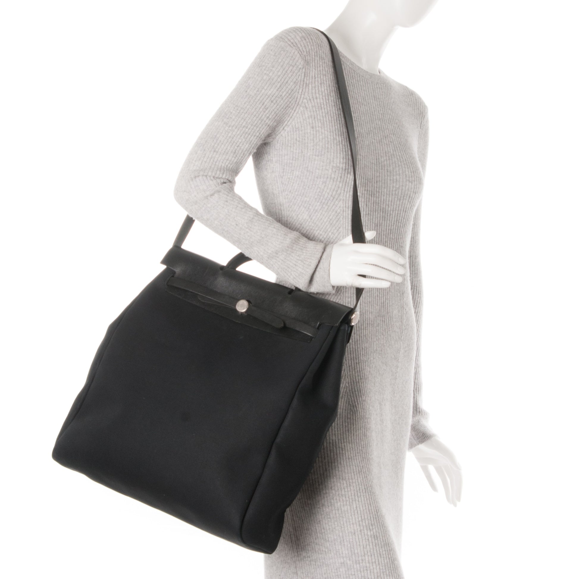 Hermes Toile Vache Calfskin Herbag 39 GM Black 2 of 9
