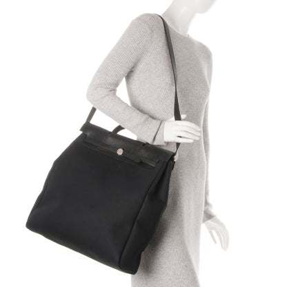 Hermes Toile Vache Calfskin Herbag 39 GM Black 2 of 9