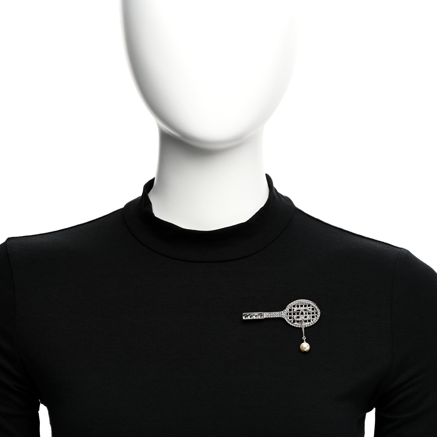 Pearl Crystal CC Tennis Racket Brooch
