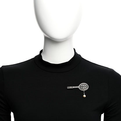 Chanel Pearl Crystal CC Tennis Racket Brooch 2 of 5