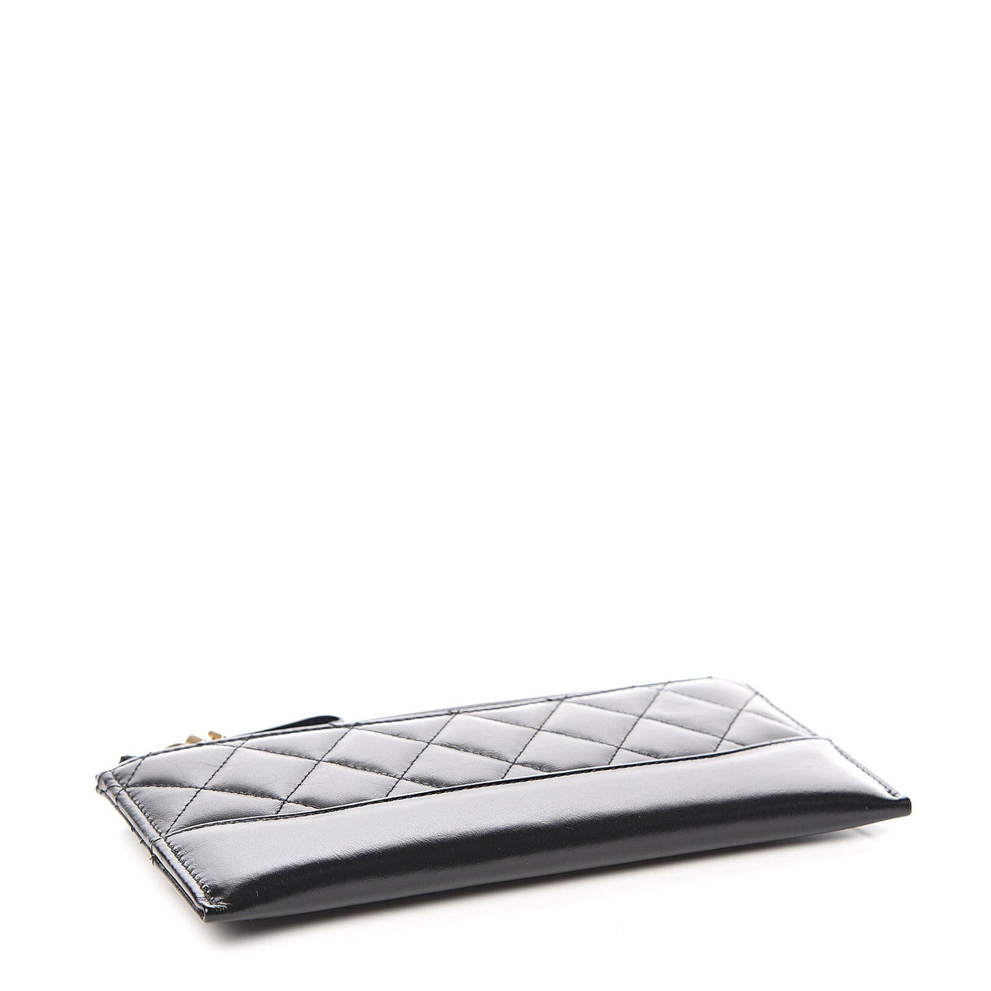 Aged Calfskin Quilted Gabrielle Zip Pouch Black
