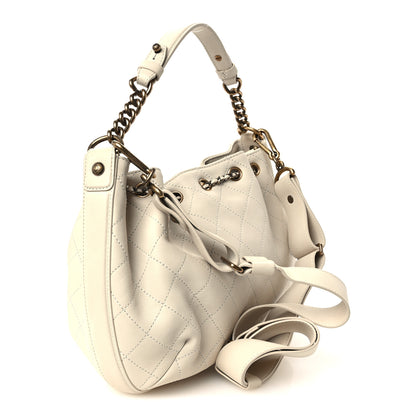 Chanel Calfskin Stitched Small Paris Rome Drawstring CC Bag White 3 of 11