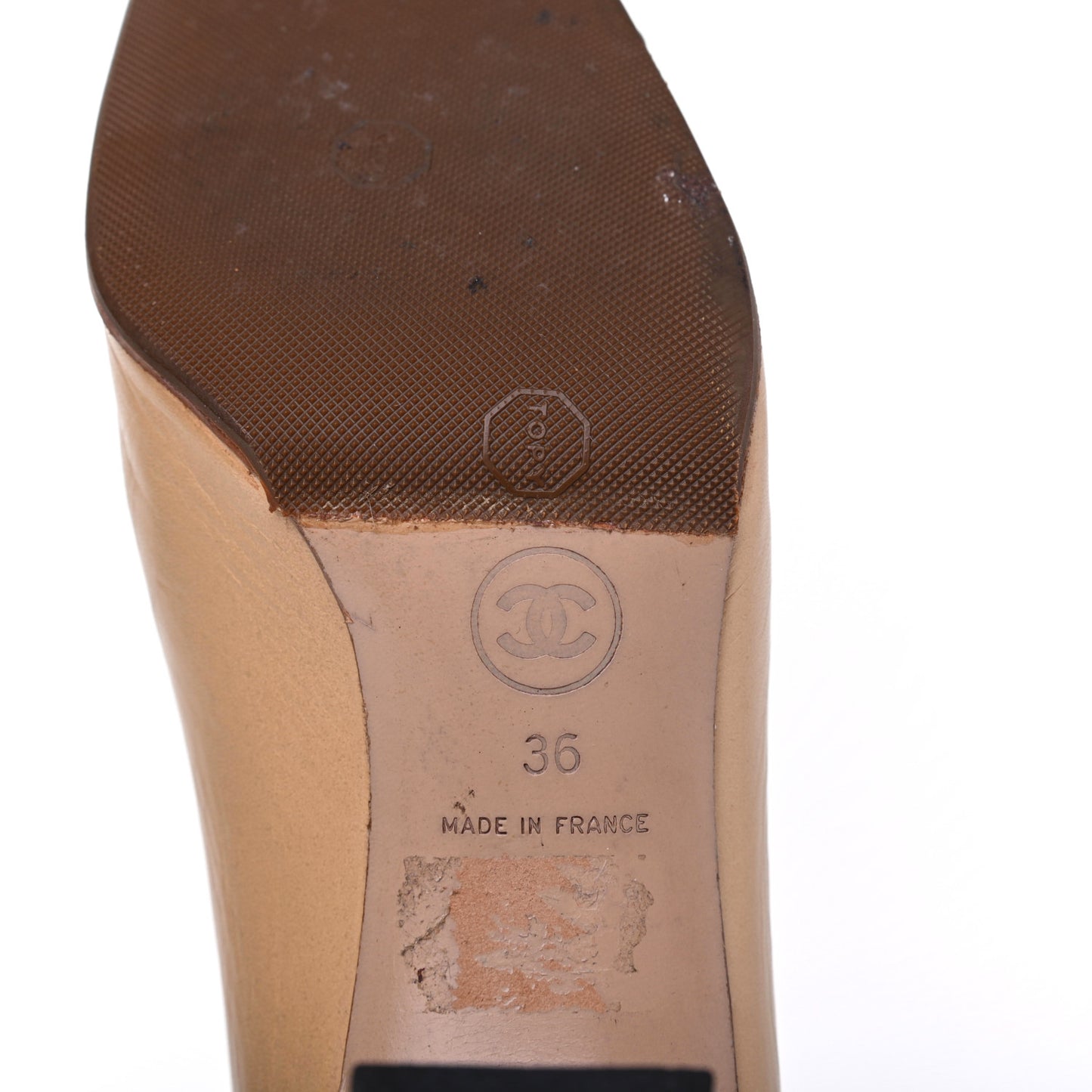 Lambskin Cap Toe CC Pumps 36 Beige Black