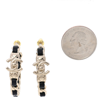 Chanel Metal Lambskin Quilted CC Turnlock Chain Hoop Earrings Gold Black 2 of 5
