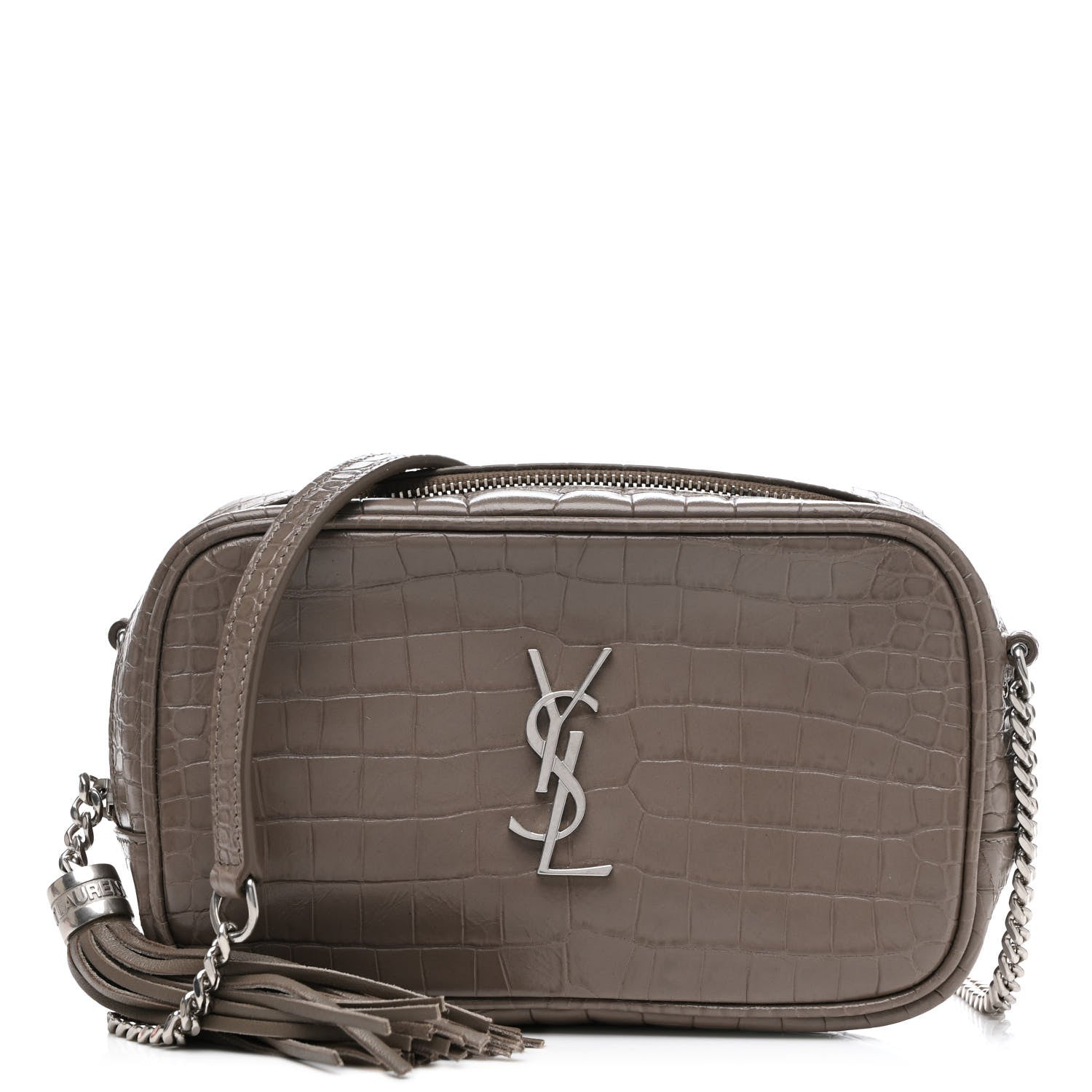 Saint Laurent Calfskin Crocodile Embossed Monogram Mini Lou Camera Bag Fog 1 of 10