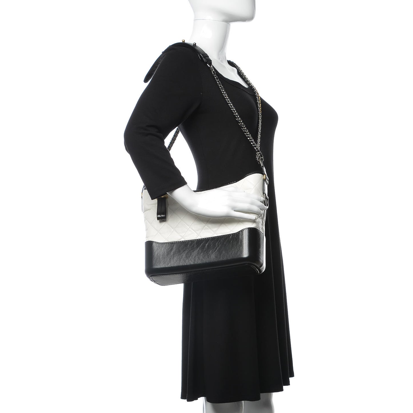 Aged Calfskin Quilted Medium Gabrielle Hobo Black White
