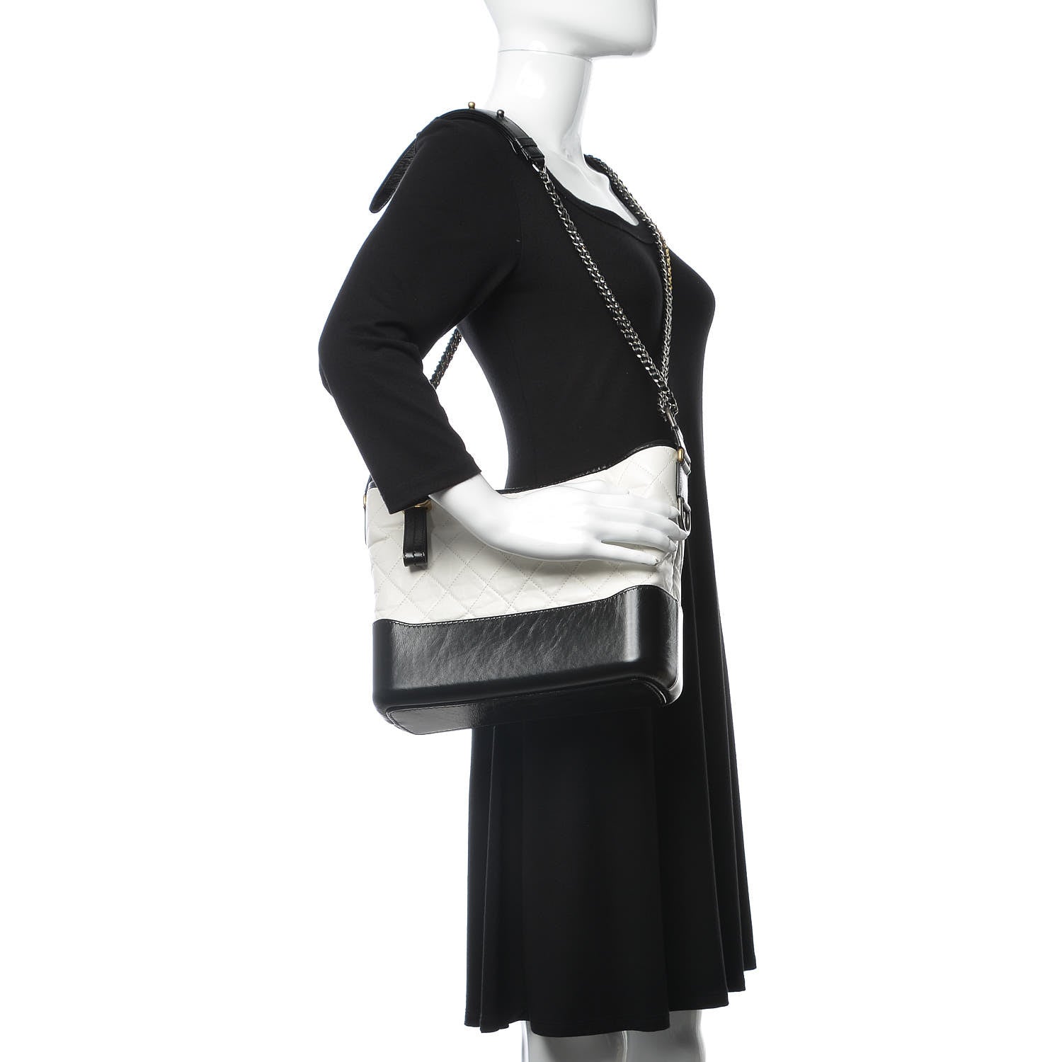 Chanel Aged Calfskin Quilted Medium Gabrielle Hobo Black White 3 of 8