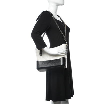 Chanel Aged Calfskin Quilted Medium Gabrielle Hobo Black White 3 of 8