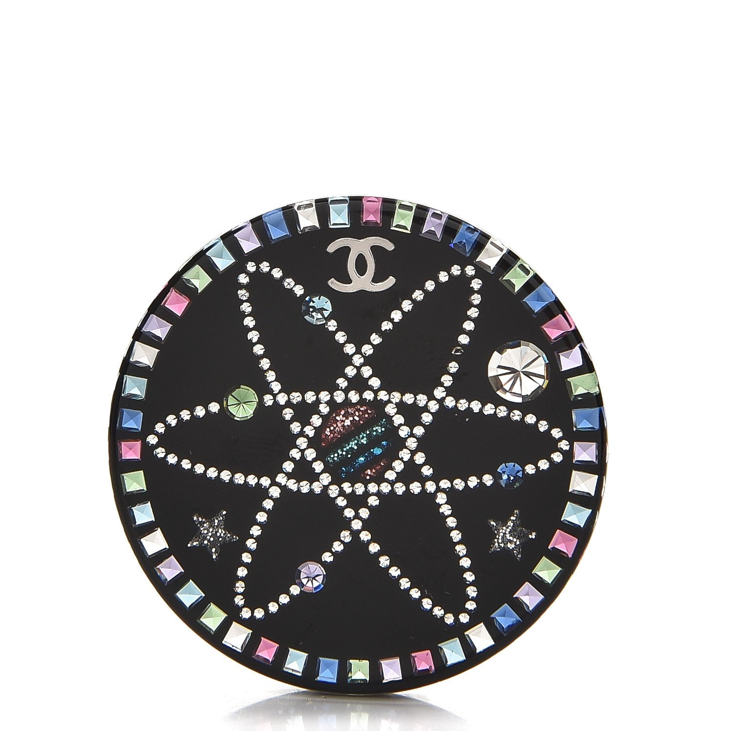 Chanel Glittered Resin Strass Brooch Black Pink 1 of 4