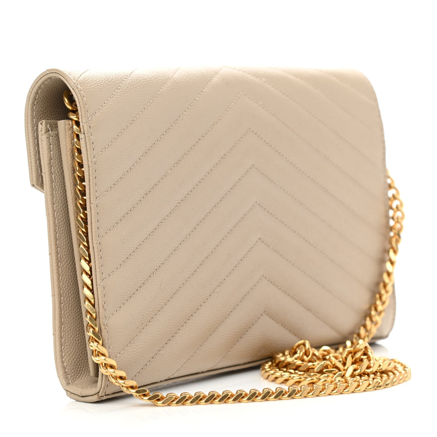 Grain De Poudre Matelasse Chevron Cassandre Chain Wallet Deep Beige