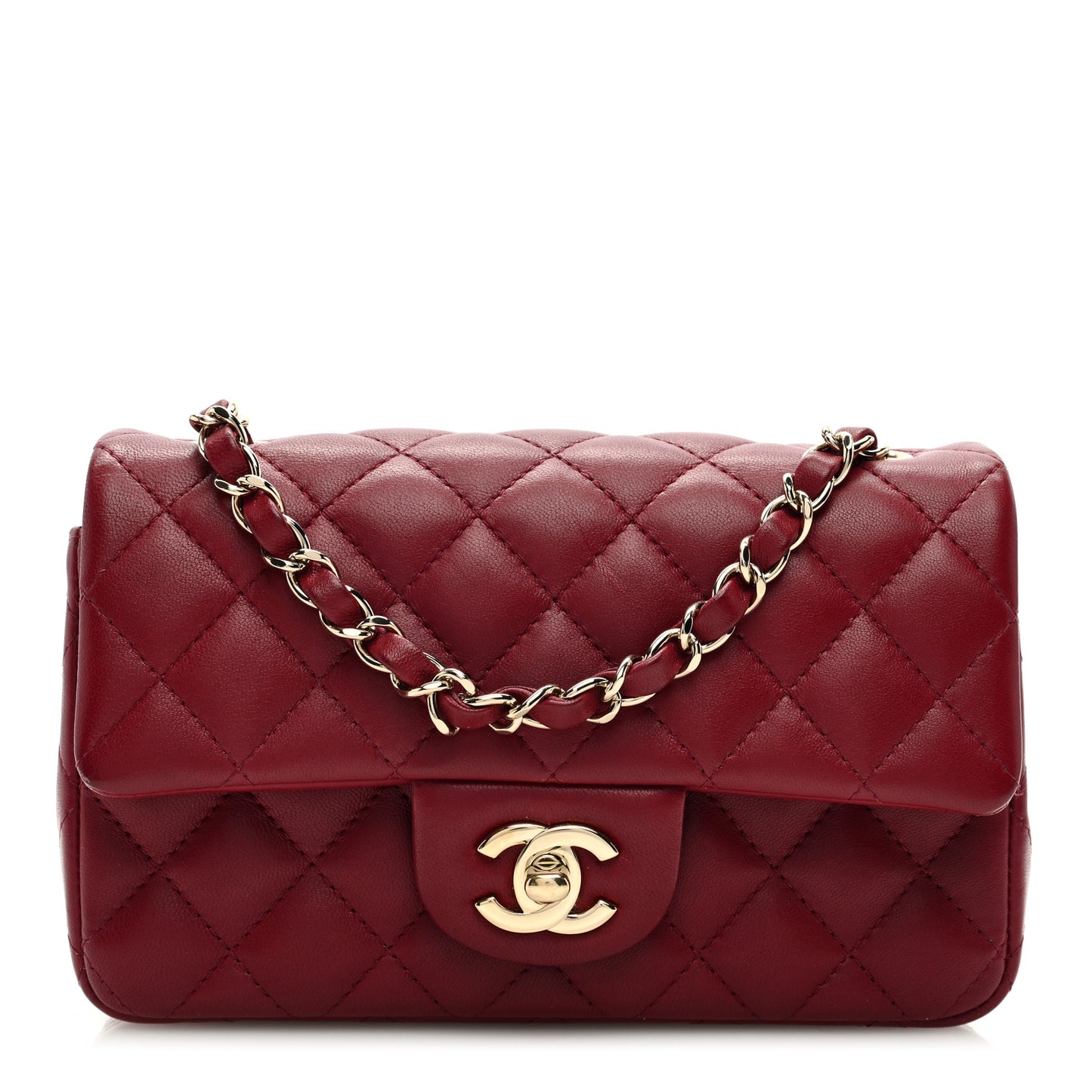 Lambskin Quilted Mini Rectangular Flap Burgundy