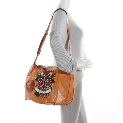 Gucci Python Tattoo Heart Tribeca Messenger Bag Tan 2 of 7