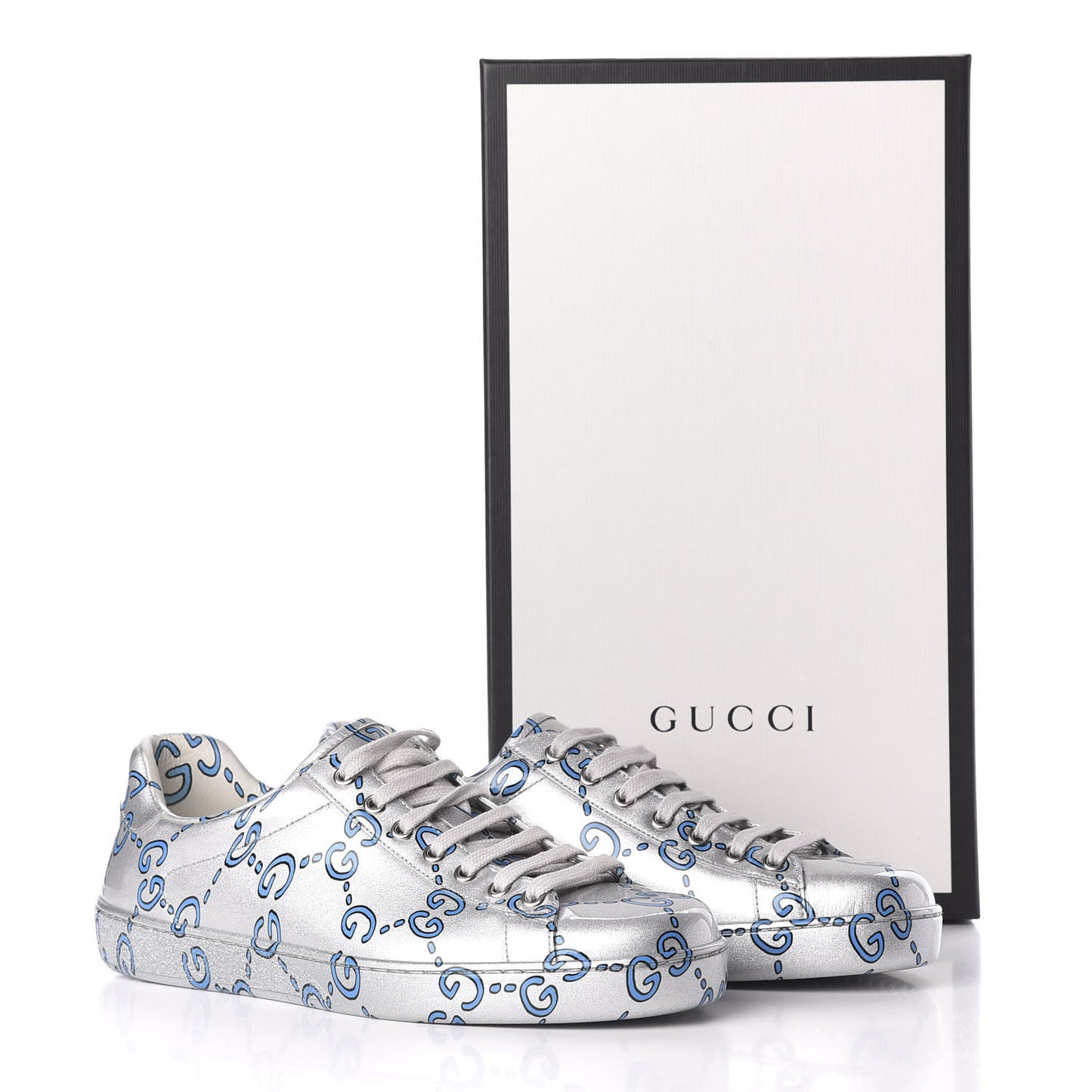Miro Rubber Wax GucciGhost Print Mens New Ace Sneakers 7 Silver