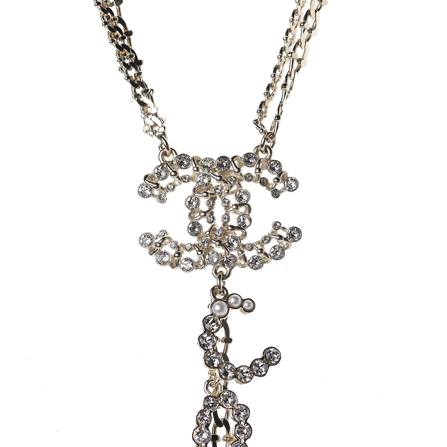 Chanel Metal Glass Swirling Pearls Drop Necklace Gold 4 of 7