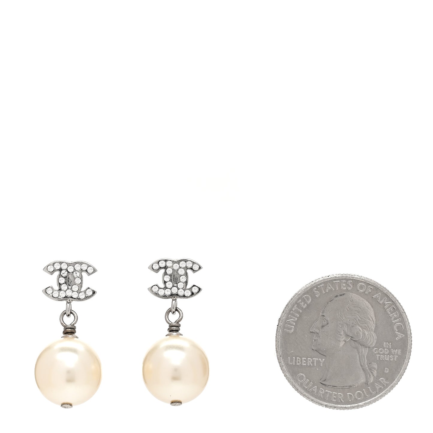 Crystal Pearl CC Drop Earrings Silver Pearly White