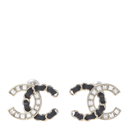 Chanel Crystal Baguette Lambskin Chain CC Vintage Allure Stud Earrings Black Gold 1 of 4