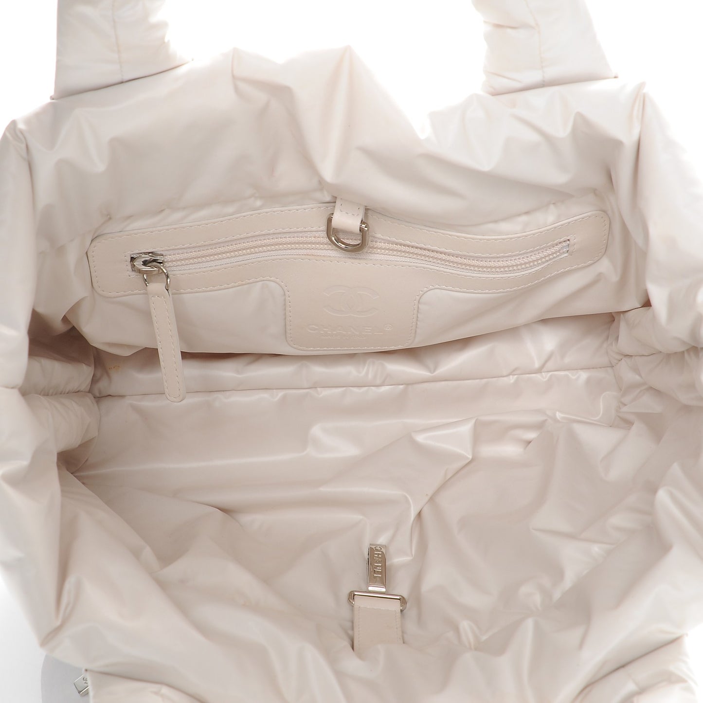 Nylon Tweed Printed Medium Coco Cocoon Reversible Tote White