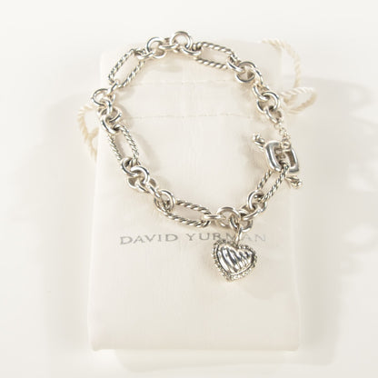 David Yurman Sterling Silver Diamond Cable Heart Charm Bracelet 6 of 6