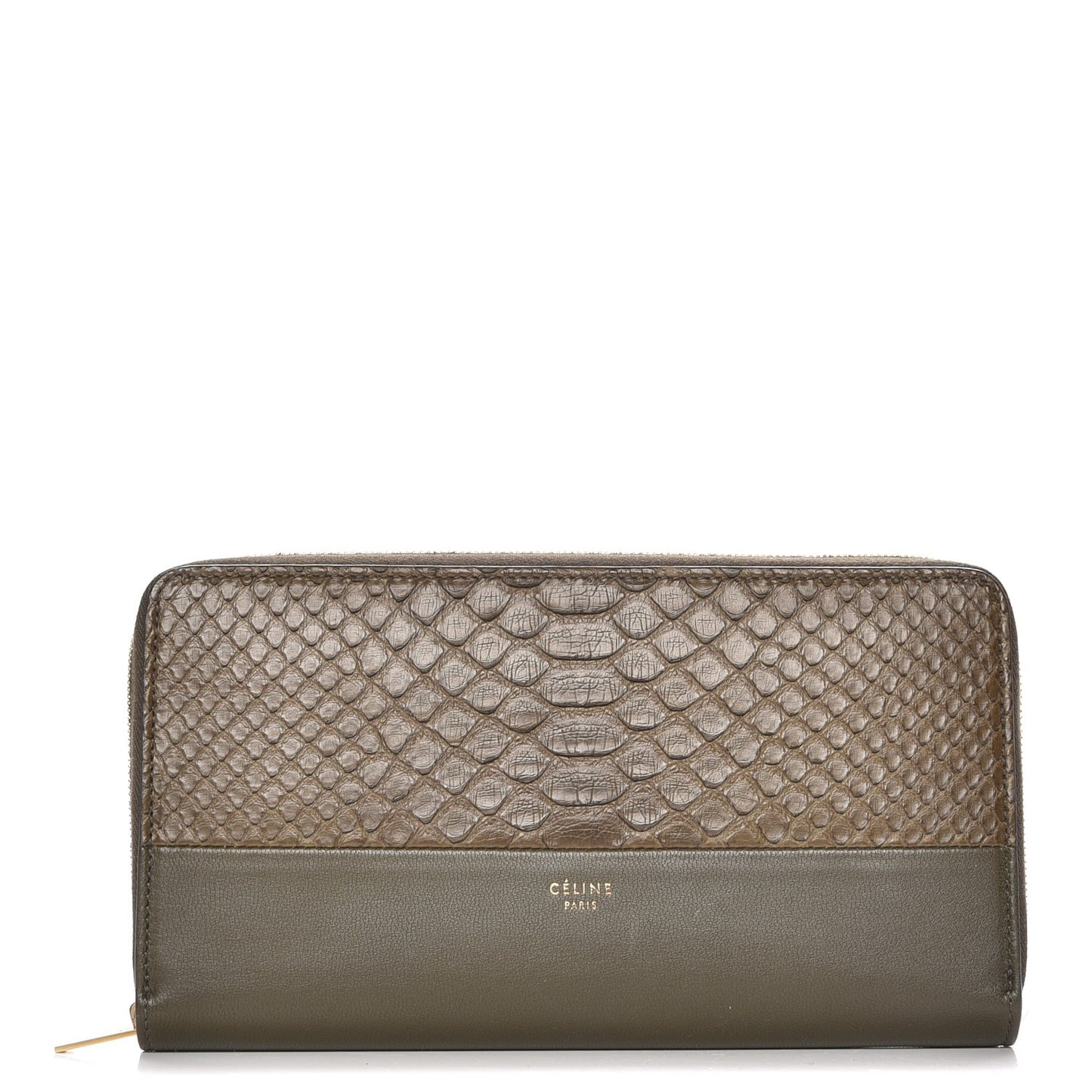 Python Lambskin Large Zip Around Multifunction Wallet Khaki