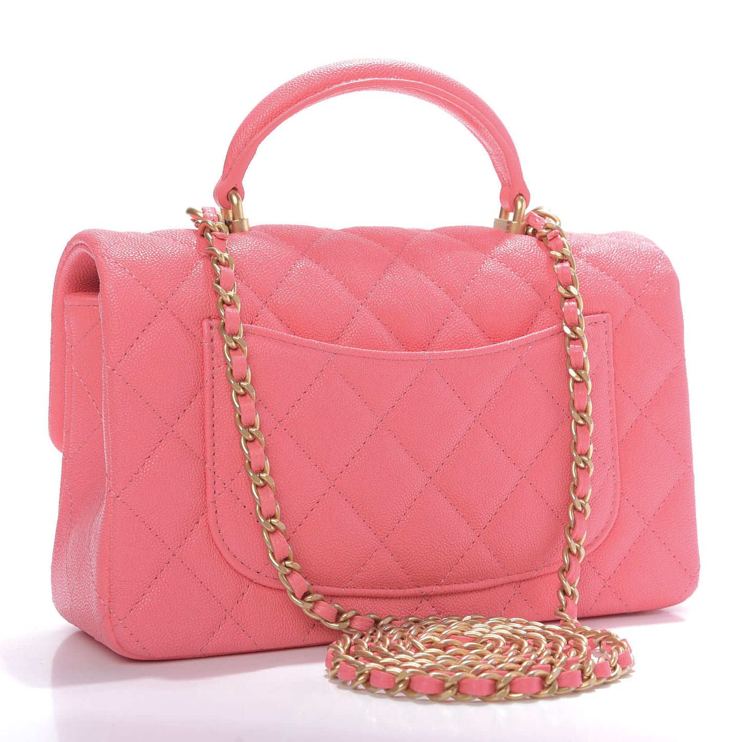 Caviar Quilted Mini Top Handle Rectangular Flap Pink