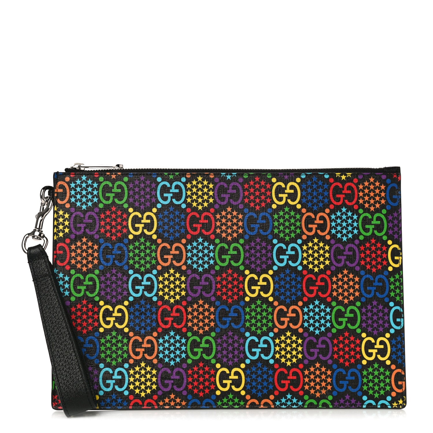 Gucci GG Supreme Monogram Psychedelic Zip Wristlet Pouch Black Multicolor 1 of 11
